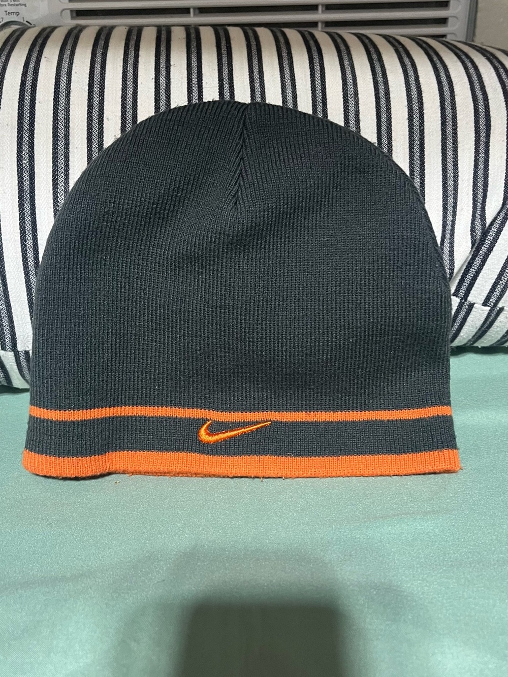 Nike Black Beanie with Orange Stripe and Swoosh